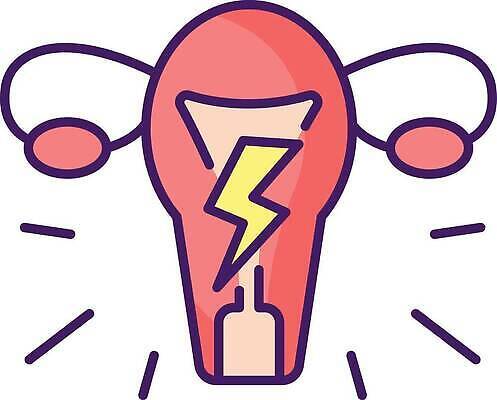 EPS 해외이미지 일러스트 의학 사람없음 자궁 번개모양 생리통 해외202309 해외일러스트 모양 고통 장기_의학 번개 파일형식 벡터