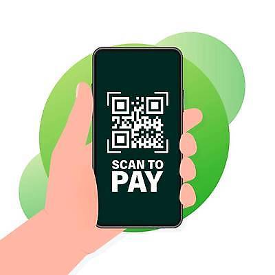 EPS 해외이미지 손 일러스트 들기 신체부위 초록색 스마트폰 디지털 구매 스마트 온라인 QR코드 스캔 해외202309 해외일러스트 컬러 컨셉 모션 사람 핸드폰 스마트기기 쇼핑 파일형식 벡터