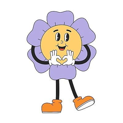 EPS 해외이미지 캐릭터 꽃 일러스트 사람없음 귀여움 복고 손하트 키치 Y2K 해외202309 해외일러스트 일러캐릭터 식물 컨셉 손짓 파일형식 벡터