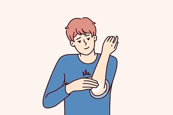 EPS 해외이미지 손 남자 컨셉 일러스트 건강 서기 사람 치료 약 화장품 고통 대접 마사지 질병 상처 피부 크림 속도 피부관리 관절염 긍정 문제 팔 테라피 고립 재활 진통제 팔꿈치 해로움 벡터 해외202309 해외일러스트 감정 의학 모션 신체부위 뷰티 파일형식