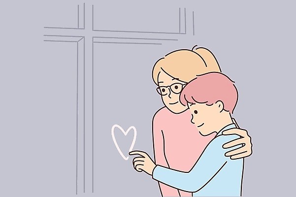 EPS 해외이미지 라이프스타일 여자 남자 안경 아들 어린이 일러스트 엄마 소년 상반신 성인 기쁨 하트 그리기 어깨에손 해외일러스트 모양 잡화 감정 가족 모션 사람 생활 파일형식 벡터