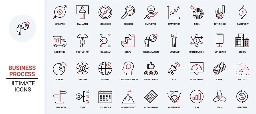 EPS 해외이미지 일러스트 빨간색 검은색 자료 마감 의사결정 자동화 효율 콜라보레이션 브레인스토밍 해외202309 해외일러스트 컬러 컨셉 파일형식 벡터