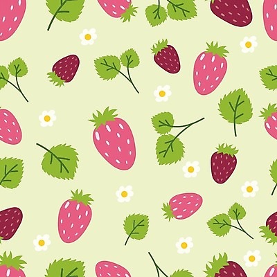 EPS 해외이미지 꽃 분홍색 잎 패턴 일러스트 딸기 사람없음 연두색 해외202309 해외일러스트 식물 컬러 무늬 과일 초록색 파일형식 벡터
