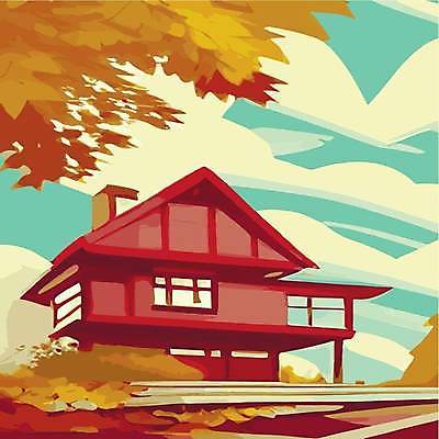 EPS 해외이미지 나무 일러스트 주택 사람없음 뭉게구름 해외202309 해외일러스트 식물 건물 파일형식 벡터 구름_자연