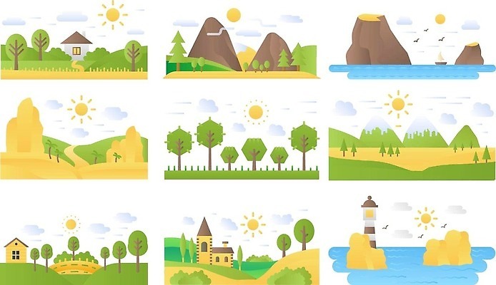 EPS 해외이미지 모양 나무 식물 디자인 계절 공원 실루엣 도로 호수 선 바다 여행 컨셉 밭 농업 일러스트 자연 산 주택 풍경 야외 그래픽 강 세트 태양 농장 환경 정원 계곡 캠핑 사막 소나무 숲 댐 땅 수집 심볼 언덕 지역 일반 내추럴 고립 밭일 얇은 스타일 벡터 미니멀 해외202309 해외일러스트 자연요소 공공시설 산업 길 교통시설 레저 촬영기법 건물 생태계 파일형식