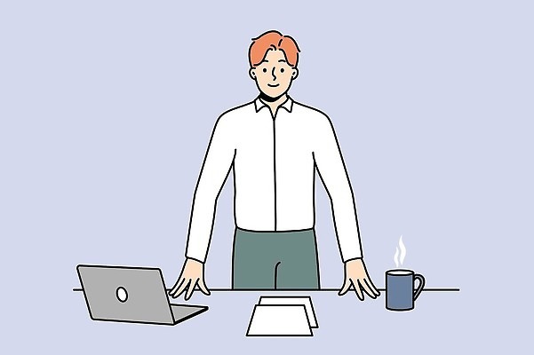 EPS 해외이미지 남자 와이셔츠 일러스트 비즈니스 한명 상반신 성인 컵 노트북 수증기 책상 문서 성인남자한명만 해외202309 해외일러스트 1 식기 가구 셔츠 사람 전자제품 남자한명만 성인남자만 파일형식 벡터