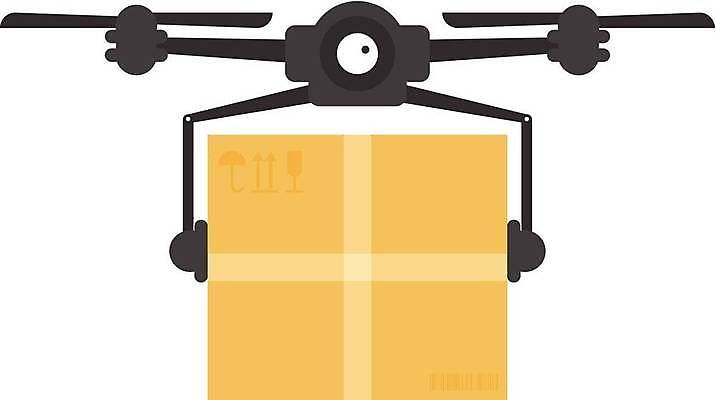 EPS 해외이미지 일러스트 미래 사람없음 화물 스마트 배송 택배상자 로봇산업 드론 해외202309 해외일러스트 산업 컨셉 상자 운송업 로봇 택배 파일형식 벡터