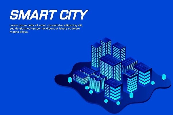 EPS 해외이미지 일러스트 빌딩 사람없음 건물 파란색 도시 아이소메트릭 해외202309 해외일러스트 건축물 컬러 파일형식 벡터