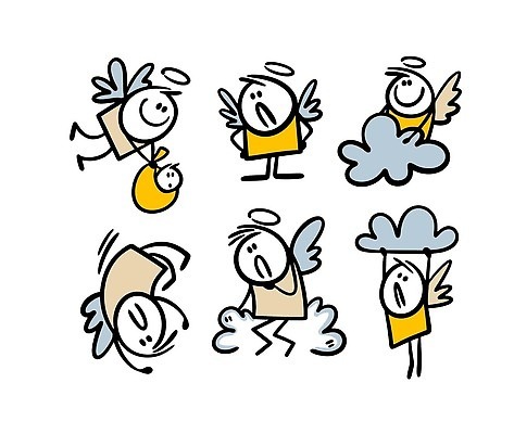 EPS 해외이미지 인물캐릭터 일러스트 천사 사람 여러명 낙서 심플 구름운 해외202309 해외일러스트 일러캐릭터 캐릭터 다수 한자 파일형식 벡터