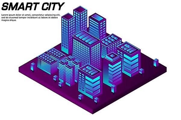 EPS 해외이미지 일러스트 빌딩 사람없음 건물 파란색 도시 아이소메트릭 해외202309 해외일러스트 건축물 컬러 파일형식 벡터