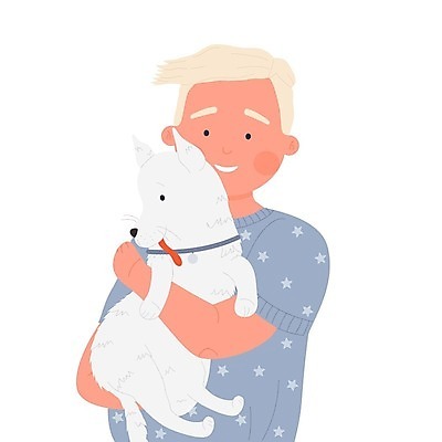 EPS 해외이미지 라이프스타일 노년 남자 반려견 일러스트 안기 함께함 한명 들기 상반신 강아지 노인남자한명만 해외202309 해외일러스트 1 컨셉 모션 사람 성인 생활 반려동물 개 남자한명만 노인남자만 파일형식 벡터