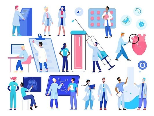 EPS 해외이미지 전신 여자 남자 일러스트 의학 뼈 엑스레이 주사기 여러명 성인 약 의사 심장 바이러스 분석 서류판 성인만 해외202309 해외일러스트 다수 컨셉 의료기기 사람 사무용품 의료진 장기_의학 파일형식 벡터