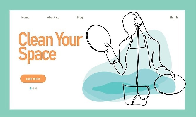 EPS 해외이미지 접시 여자 일러스트 한명 들기 성인 헤드셋 청소 성인여자한명만 해외202309 해외일러스트 1 식기 음향기기 모션 사람 헤드폰 여자한명만 성인여자만 파일형식 벡터