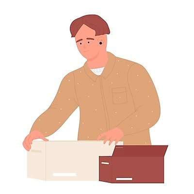 EPS 해외이미지 남자 일러스트 한명 상반신 성인 귀걸이 오픈 서비스 택배 택배상자 성인남자한명만 해외202309 해외일러스트 1 장신구 사람 상자 운송업 남자한명만 성인남자만 파일형식 벡터