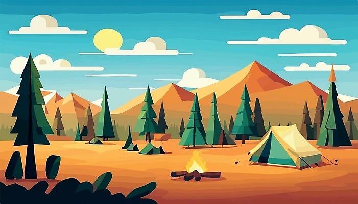 EPS 해외이미지 나무 여행 일러스트 산 파노라마 텐트 사람없음 우주 봄 캠핑 캠핑장 해외202309 해외일러스트 식물 계절 레저 촬영기법 캠핑도구 파일형식 벡터