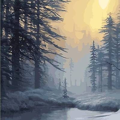 EPS 해외이미지 나무 일러스트 사람없음 연못 숲속 겨울풍경 눈덮임 해외202309 해외일러스트 식물 컨셉 겨울 풍경 숲 파일형식 벡터