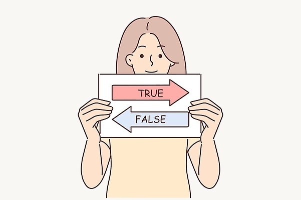 EPS 해외이미지 라이프스타일 여자 화살표 일러스트 한명 들기 상반신 성인 기쁨 거짓 진실 성인여자한명만 해외일러스트 1 감정 모션 사람 생활 여자한명만 성인여자만 파일형식 벡터