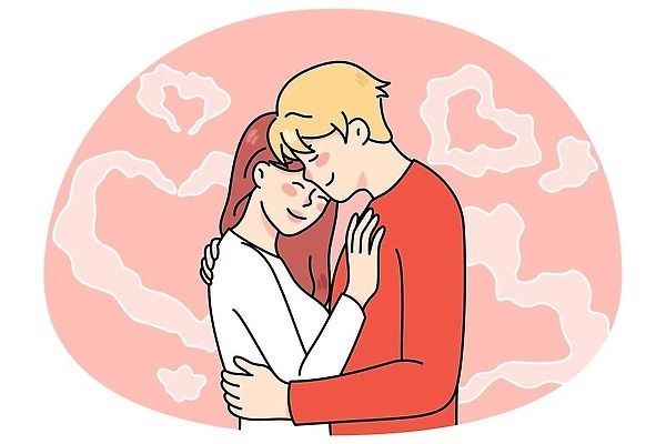 EPS 해외이미지 커플 여자 남자 일러스트 안기 사랑 상반신 성인 두명 마주보기 하트 연애 성인만 해외일러스트 모양 감정 관계 모션 사람 파일형식 벡터