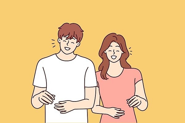 EPS 해외이미지 커플 여자 남자 행복 일러스트 서기 웃음 상반신 성인 두명 기쁨 긍정 성인만 해외202309 해외일러스트 감정 컨셉 관계 모션 표정 사람 파일형식 벡터