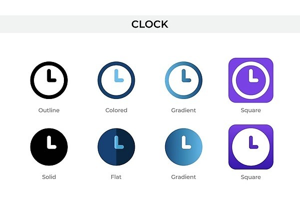EPS 해외이미지 선 시계 사람없음 세트 보라색 다양 면 심볼 심플 해외202309 컬러 다수 파일형식 벡터
