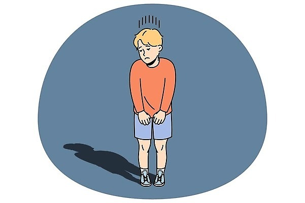 EPS 해외이미지 남자 어린이 일러스트 한명 소년 파란색 좌절 고독 소년한명만 해외202309 해외일러스트 1 감정 컬러 컨셉 사람 남자한명만 소년만 파일형식 벡터