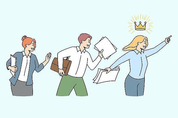 EPS 해외이미지 여자 남자 와이셔츠 서류가방 일러스트 비즈니스 왕관 들기 상반신 성인 세명 달리기 가리킴 문서 성인만 해외202309 해외일러스트 셔츠 가방 모션 사람 손짓 파일형식 벡터