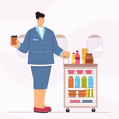 EPS 해외이미지 전신 여자 음료 일러스트 비행기 한명 서기 성인 카트 승무원 서비스 성인여자한명만 해외202309 해외일러스트 직업 1 항공교통 모션 대중교통 사람 여자한명만 성인여자만 파일형식 벡터