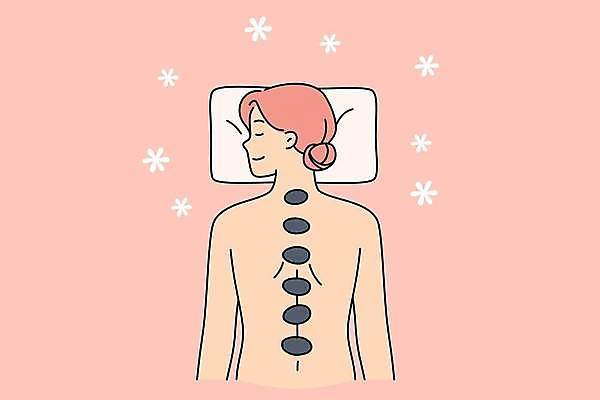 EPS 해외이미지 여자 꽃 엎드리기 일러스트 베개 관리 한명 상반신 성인 뷰티 눈감음 조약돌 마사지 편안함 성인여자한명만 해외202309 해외일러스트 식물 1 침구 모션 사람 돌_바위 감각 여자한명만 성인여자만 파일형식 벡터