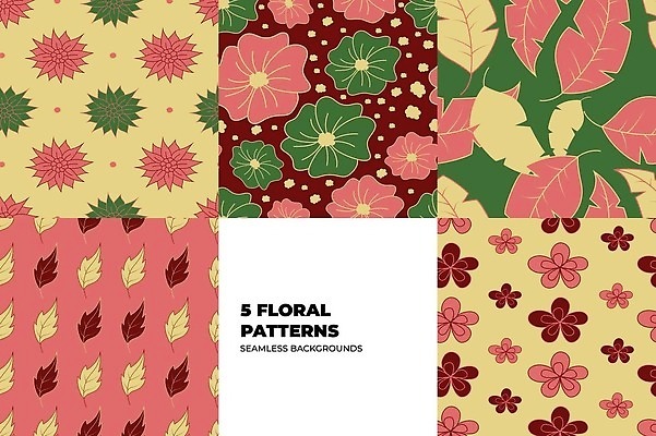 EPS 해외이미지 분홍색 단풍 낙엽 꽃무늬 패턴 일러스트 나뭇잎 사람없음 그래픽 초록색 세트 노란색 빈티지 해외202309 해외일러스트 꽃 컬러 컨셉 잎 무늬 파일형식 벡터