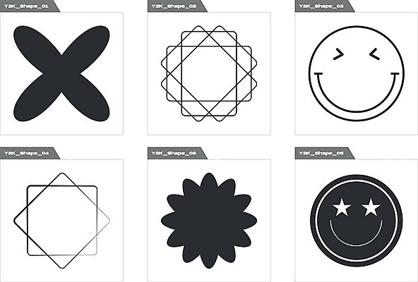 EPS 해외이미지 꽃 일러스트 추상 사람없음 그래픽 세트 검은색 X 라인아트 복고 엘리먼트 Y2K 해외202309 해외일러스트 식물 알파벳 선 컬러 컨셉 무늬 파일형식 벡터