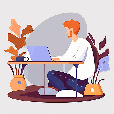 JPG 해외이미지 남자 화분 화초 일러스트 한명 앉기 성인 컵 노트북 책상 프리랜서 성인남자한명만 해외202309 해외일러스트 식물 직업 1 식기 가구 모션 사람 전자제품 남자한명만 성인남자만 파일형식