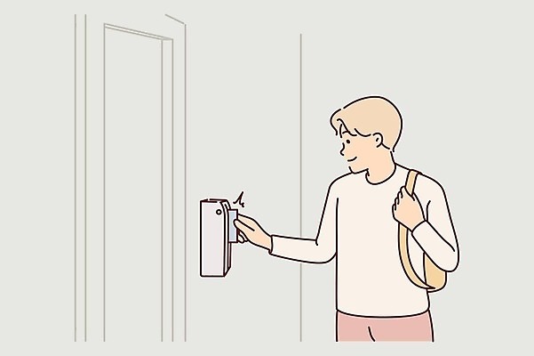 EPS 해외이미지 남자 가방 일러스트 한명 상반신 성인 문 카드 넣기 성인남자한명만 해외일러스트 1 잡화 모션 사람 남자한명만 성인남자만 파일형식 벡터