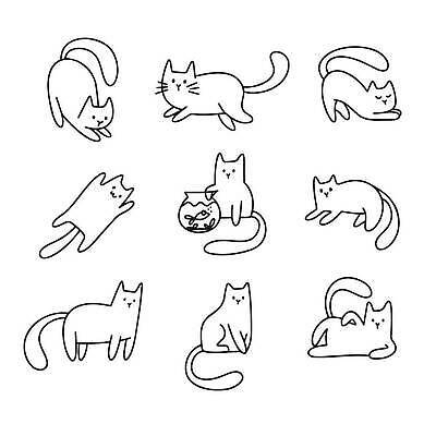 EPS 해외이미지 동물 캐릭터 손 디자인 행복 선 포즈 일러스트 포유류 미술 미소 그래픽 반려동물 세트 고양이 흰색 그리기 그룹 낙서 인쇄 만화 스케치 수집 그림 윤곽 고립 엘리먼트 스타일 벡터 해외202309 해외일러스트 일러캐릭터 감정 컬러 모션 문화예술 표정 신체부위 파일형식