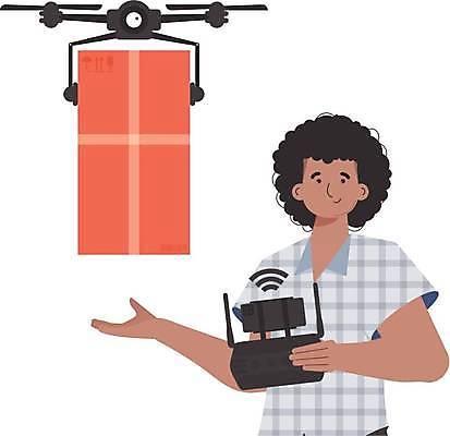 EPS 해외이미지 남자 일러스트 미래 한명 들기 손짓 상반신 성인 화물 스마트 배송 택배상자 로봇산업 드론 조종장치 성인남자한명만 해외202309 해외일러스트 1 산업 컨셉 모션 사람 상자 장비 운송업 로봇 택배 남자한명만 성인남자만 파일형식 벡터