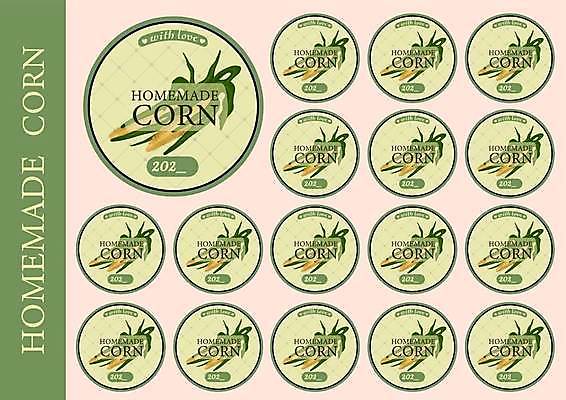 EPS 해외이미지 일러스트 옥수수 사람없음 초록색 세트 라벨 빈티지 원형 홈메이드 해외202309 해외일러스트 도형 컬러 컨셉 곡류 프레임 만들기 파일형식 벡터