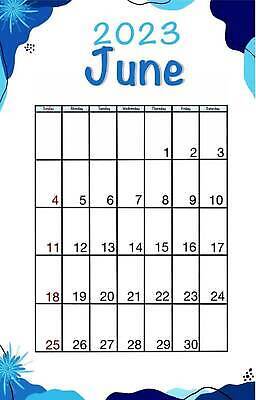 EPS 해외이미지 템플릿 디자인 패턴 일러스트 새해 사람없음 세로 파란색 다이어리 달력 일주일 6월 심플 일요일 월 벡터 부족함 해외202309 해외일러스트 컬러 컨셉 무늬 사무용품 날짜 요일 파일형식