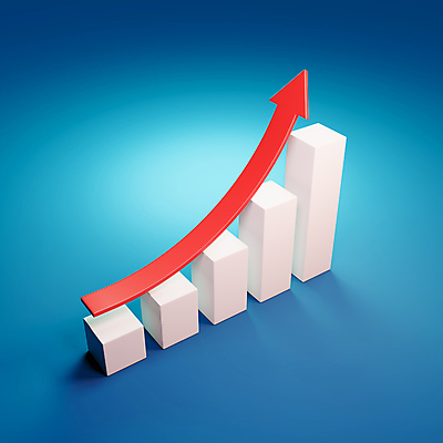 포토 JPG 해외이미지 백그라운드 컨셉 일러스트 그래프 화살 사람없음 빨간색 파란색 3D 성장 흰색 바 예측 파란배경 상승 만들기 리프트 해외202309 해외일러스트 컬러 모션 디지털합성 파일형식