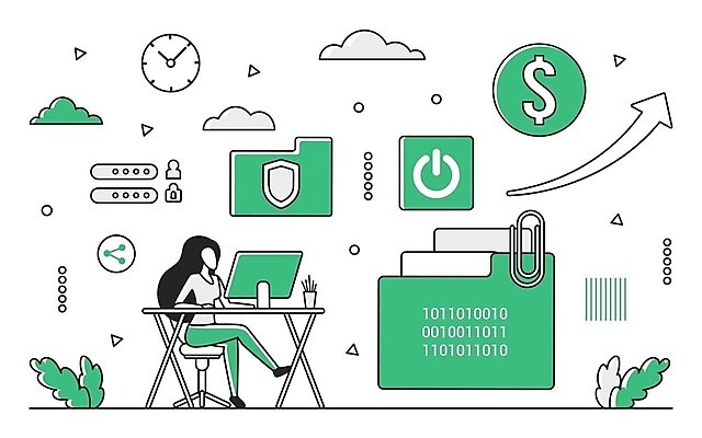 EPS 해외이미지 전신 여자 화살표 시계 일러스트 비즈니스 한명 앉기 성인 초록색 다리꼬기 책상 보안 폴더 소프트웨어 전원버튼 성인여자한명만 해외202309 해외일러스트 1 컬러 가구 모션 버튼 안전 사람 전원_전기 파일 여자한명만 성인여자만 파일형식 벡터