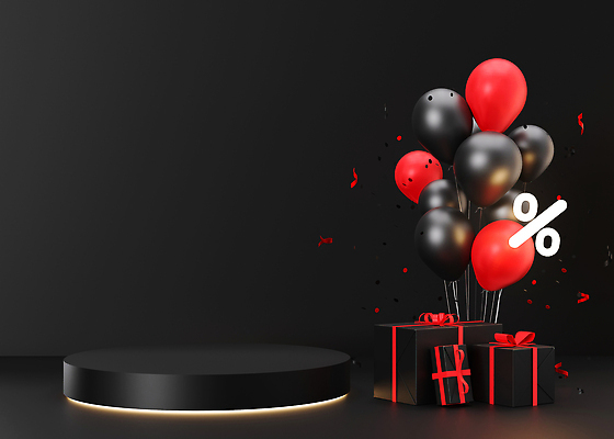 포토 JPG 해외이미지 백그라운드 사람없음 선물상자 검은색 공간 원형 꽃가루 풍선 단상 포디움 블랙프라이데이 해외202309 해외포토 도형 컬러 데이이벤트 선물 상자 무대 가루 파일형식