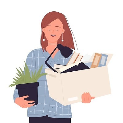 EPS 해외이미지 여자 화분 일러스트 한명 들기 상반신 성인 상자 비즈니스우먼 은퇴 성인여자한명만 퇴사 해외202309 해외일러스트 1 비즈니스 모션 사람 직장인 여자한명만 성인여자만 파일형식 벡터