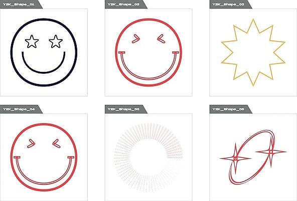 EPS 해외이미지 일러스트 추상 사람없음 그래픽 세트 라인아트 복고 엘리먼트 Y2K 해외202309 해외일러스트 선 컨셉 무늬 파일형식 벡터