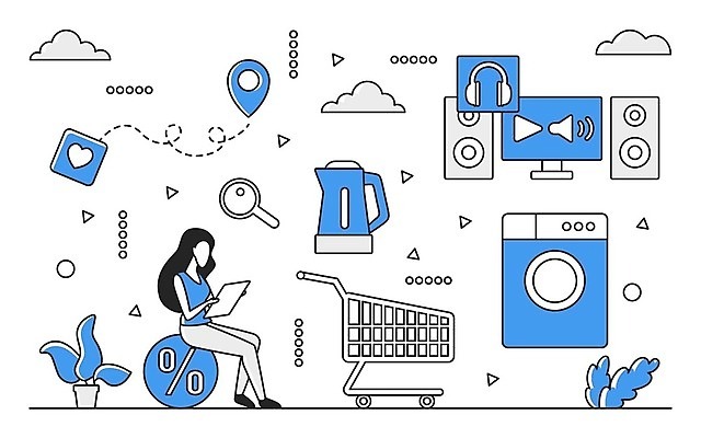 EPS 해외이미지 전신 여자 일러스트 비즈니스 한명 성인 파란색 쇼핑 디지털 쇼핑카 정보 업무 스마트 분석 온라인 경영 데이터베이스 인터페이스 성인여자한명만 해외202310 해외일러스트 1 컬러 컨셉 사람 카트 작업 여자한명만 성인여자만 파일형식 벡터