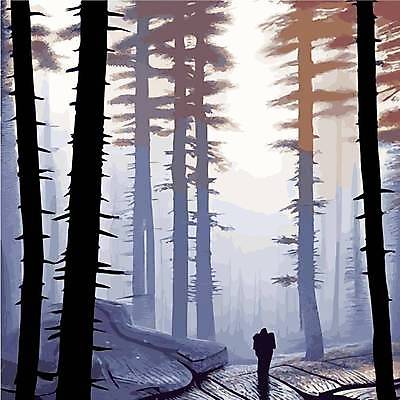 EPS 해외이미지 나무 일러스트 사람없음 바위 숲속 울창 겨울풍경 눈덮임 해외202309 해외일러스트 식물 컨셉 겨울 자연 풍경 돌_바위 숲 파일형식 벡터