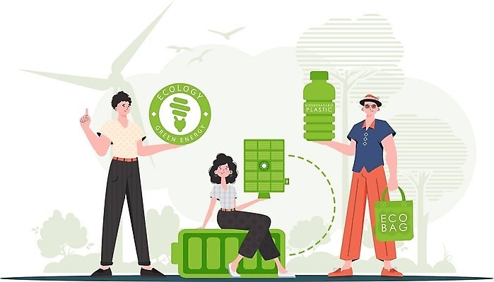 EPS 해외이미지 전신 여자 남자 가방 일러스트 들기 성인 세명 모니터 재활용 보호 건전지 심볼 에코 친환경 페트병 해외202309 해외일러스트 잡화 컨셉 모션 사람 컴퓨터 환경 병_담는 파일형식 벡터