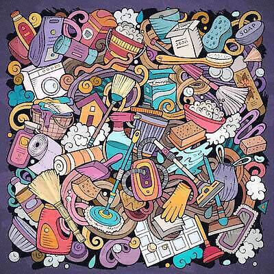 EPS 해외이미지 디자인 장갑 가사 일러스트 가정 벽지 주택 장식 거품 장비 붓 업무 액체 위생 씻기 빨래 낙서 폐기물 만화 먼지떨이 빗자루 청소 세제 양동이 오브젝트 서비스 손그림 분무기 가정부 구성 대걸레 정리함 해외202309 해외일러스트 직업 잡화 건물 청결 작업 쓰레기 청소도구 파일형식 벡터