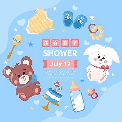 EPS 해외이미지 일러스트 사람없음 파란색 케이크 곰인형 아기용품 하트 젖병 노리개젖꼭지 아기신발 유아복 토끼인형 마라카스 베이비샤워 해외202309 해외일러스트 모양 옷 인형 컬러 신발 디저트 타악기 이벤트 토끼 오브젝트 파일형식 벡터