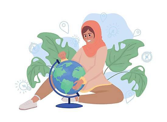 EPS 해외이미지 전신 여자 여행 잎 일러스트 전구 한명 앉기 성인 가리킴 잡기 나침반 위치 성인여자한명만 해외202309 해외일러스트 식물 1 모션 사람 손짓 여자한명만 성인여자만 파일형식 벡터