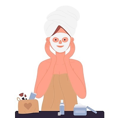 EPS 해외이미지 여자 일러스트 휴식 관리 한명 성인 수건 화장품 피부관리 팩 수분크림 화장품가방 성인여자한명만 해외일러스트 1 컨셉 가방 사람 위생용품 뷰티 여자한명만 성인여자만 파일형식 벡터