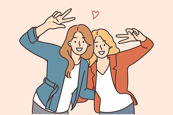 EPS 해외이미지 라이프스타일 여자 일러스트 안기 상반신 성인 기쁨 하트 브이 해외일러스트 모양 감정 모션 사람 손짓 생활 파일형식 벡터