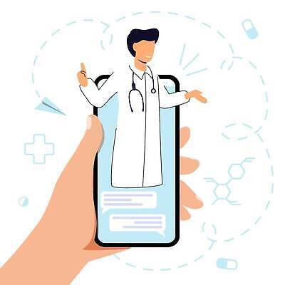 EPS 해외이미지 손 남자 일러스트 한명 들기 손짓 상반신 성인 신체부위 스마트폰 건강관리 의사 메시지 어플리케이션 채팅 원격의료 성인남자한명만 언택트 해외202309 해외일러스트 1 의학 모션 건강 관리 사람 핸드폰 스마트기기 진료 의료진 원격 남자한명만 성인남자만 파일형식 벡터